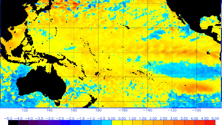 El-Nino beeinflusst wieder das Weltklima Wassertemperaturanomalie im Pazifik Ende November 2018