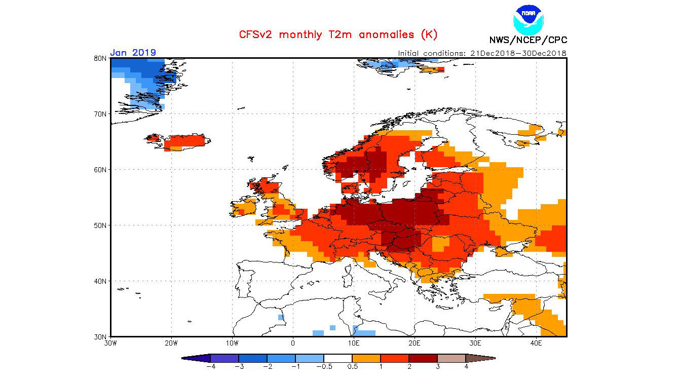 Das 30-Tage-Wetter vom 01.01.2019: Mild oder eisig kalt? Es bleibt spannend! Die NOAA-Prognose für Januar 2019