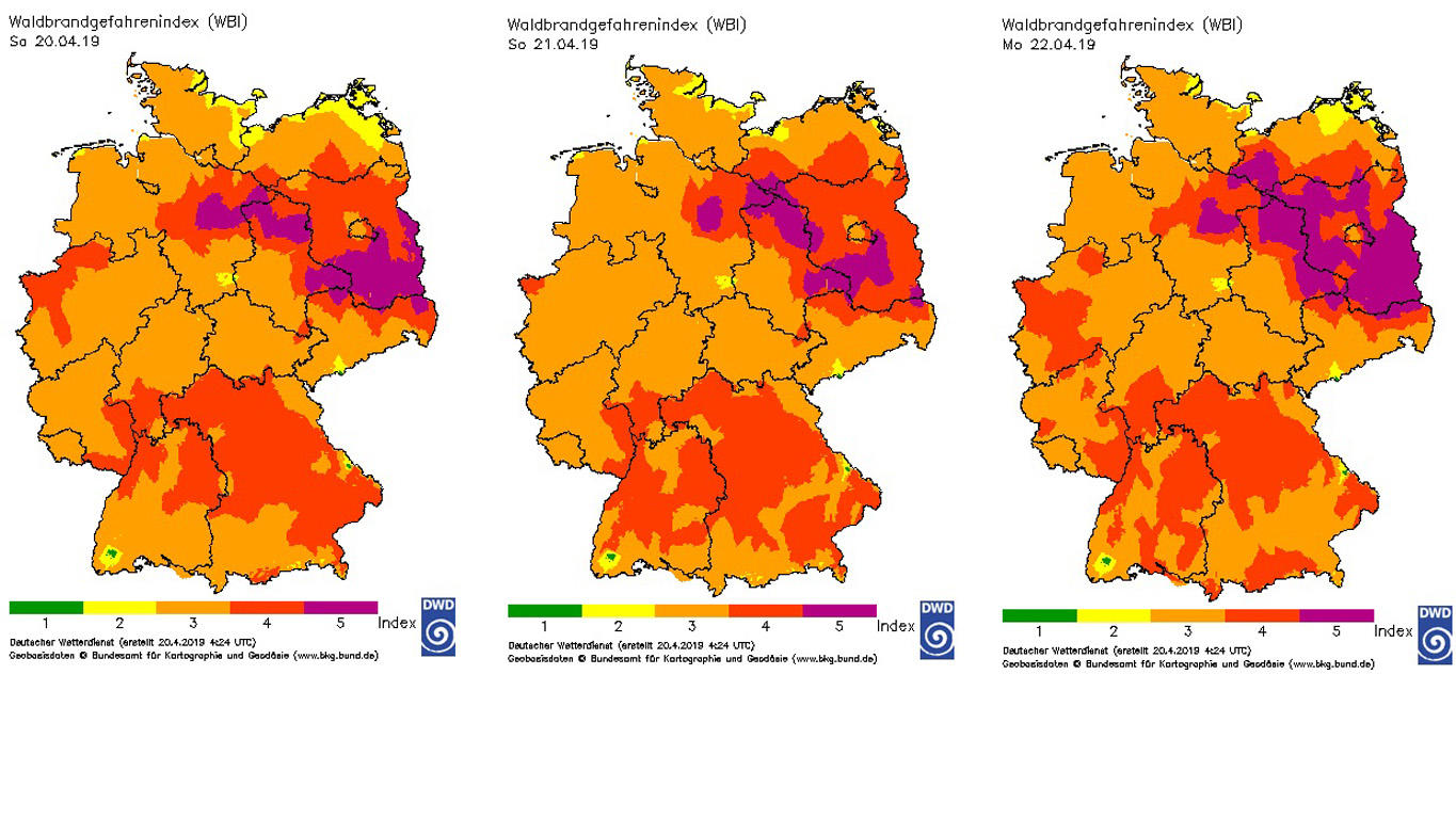 Moorbrand und höchste Waldbrandgefahr Die Waldbrandgefahr am Samstag, Ostersonntag und Ostermontag