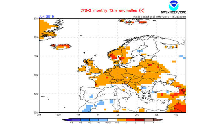 NOAA-Langfristprognose: Das Drama droht im Alpenraum NOAA-Temperaturprognose für Juni 2019