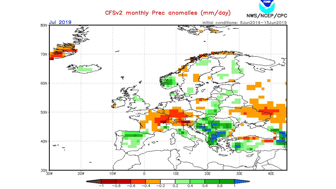 NOAA-Langfristprognose: Ein durchschnittlicher Sommer! NOAA-Niederschlagsabweichung für Juli 2019