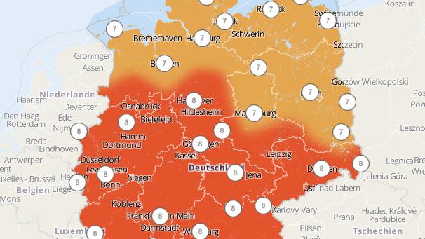 UV-Belastung - hier sind Sie besonders gefährdet Stufe 8 und 9 am Wochenende. Doch auch bei Stufe 7 gilt: Gesundheitsgefahr hoch!