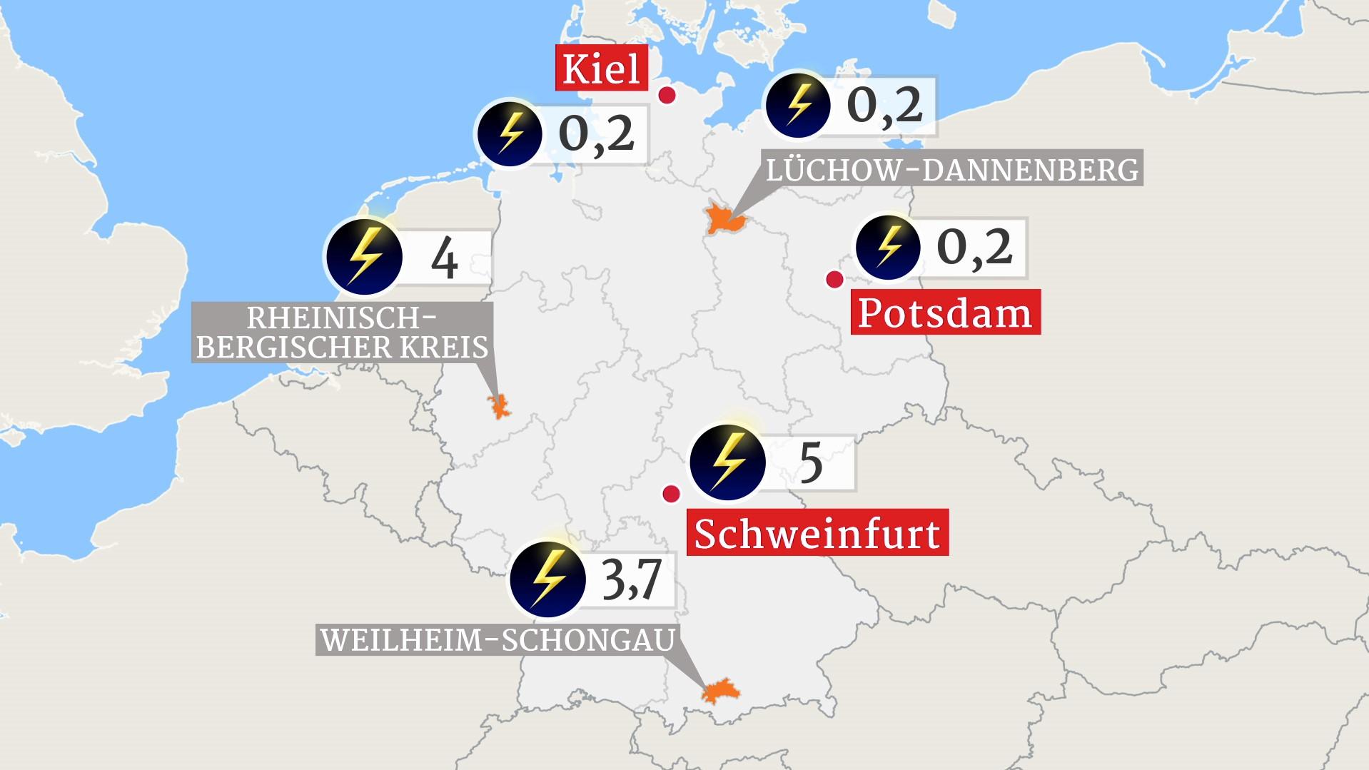 Blitzatlas 2018: Im fränkischen Schweinfurt gab es die meisten Blitze WEB Blitzatlas Deutschland Teil 1