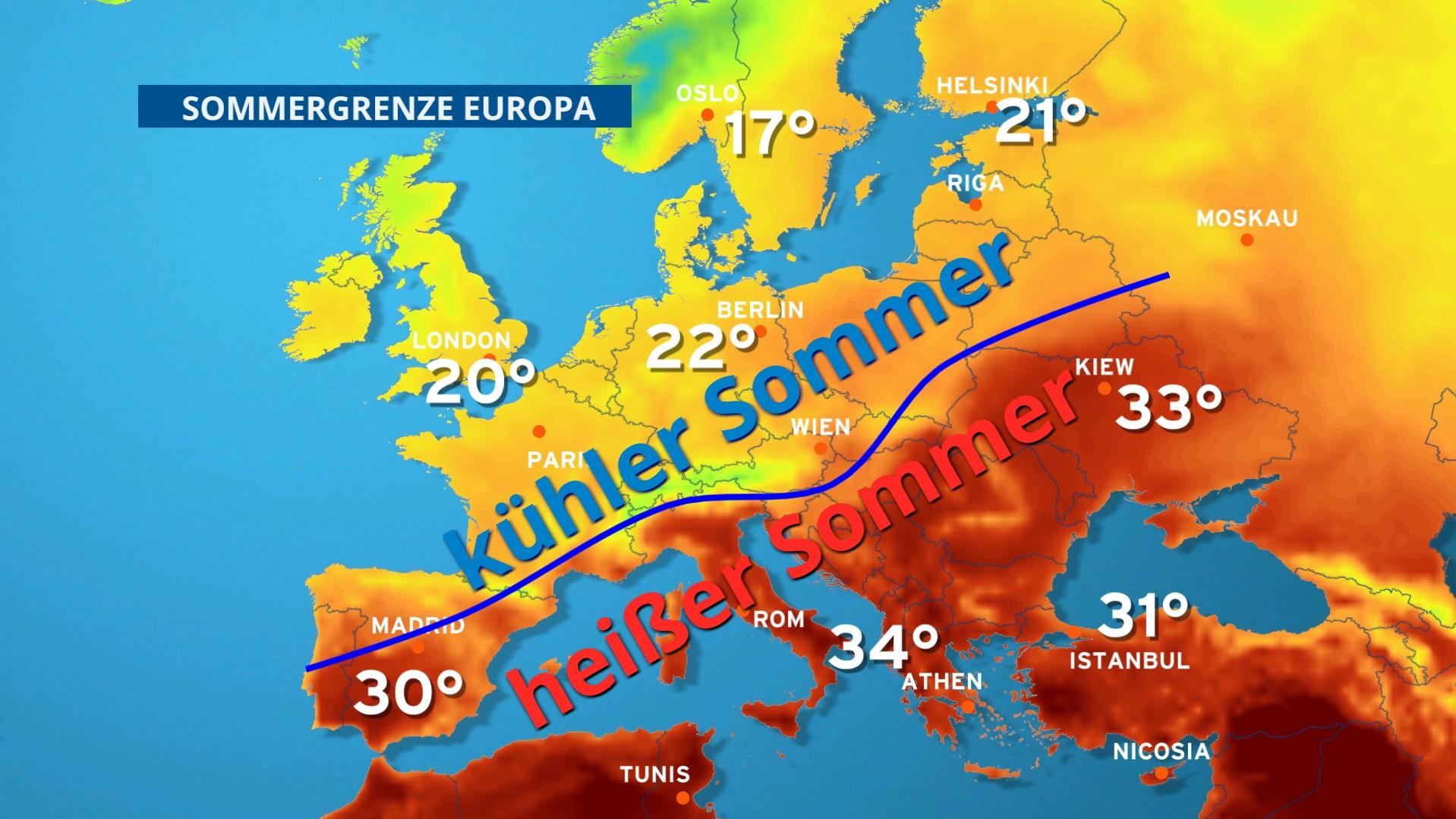 Hochsommerphase in Deutschland beendet – Hitze in Südeuropa mit über 30 Grad Die Sommergrenze liegt quer über Europa. Und das bleibt wohl auch länger so.