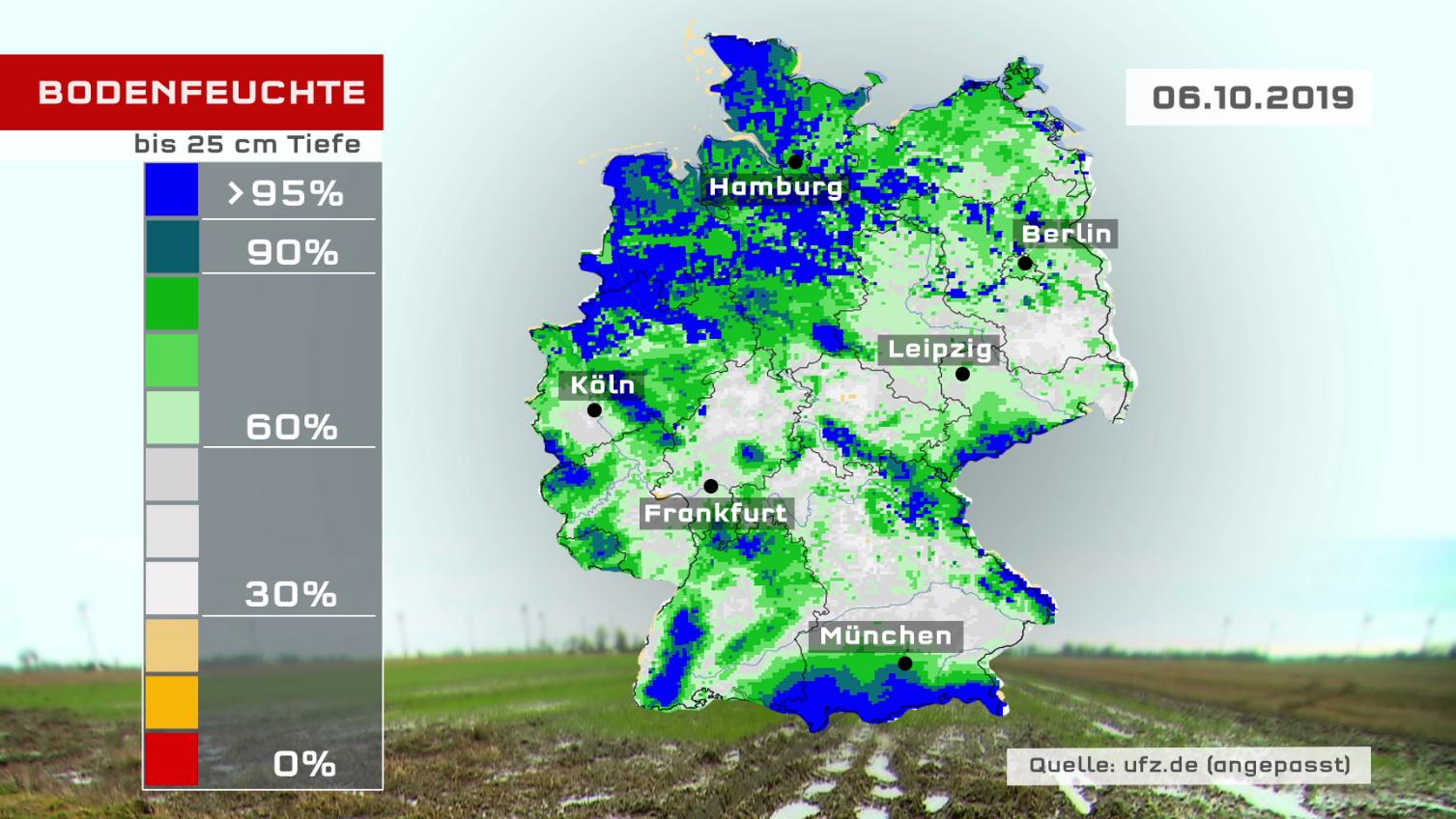 Trockenheit: Was hat der Herbst-Regen in unseren Wäldern bewirkt? Die Bodenfeuchte in Deutschland am 06.10.2019