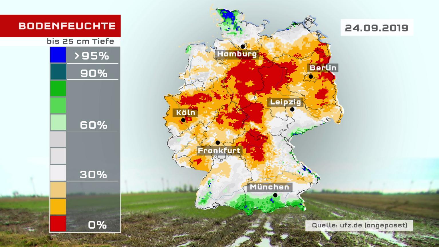 Trockenheit: Was hat der Herbst-Regen in unseren Wäldern bewirkt? Die Bodenfeuchte in Deutschland am 24.09.2019
