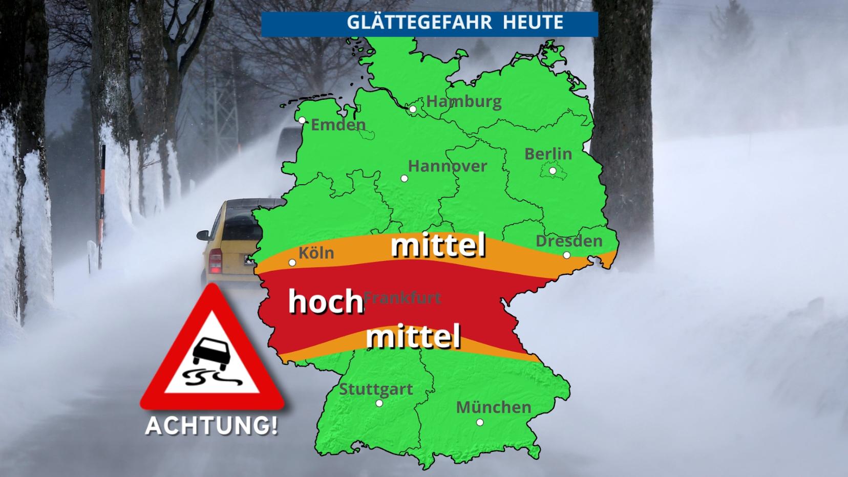 Unwetter Deutschland: Der gefährliche Glätte-Mix bleibt Die Glättekarte für Mittwochnachmittag (22.01.2020)