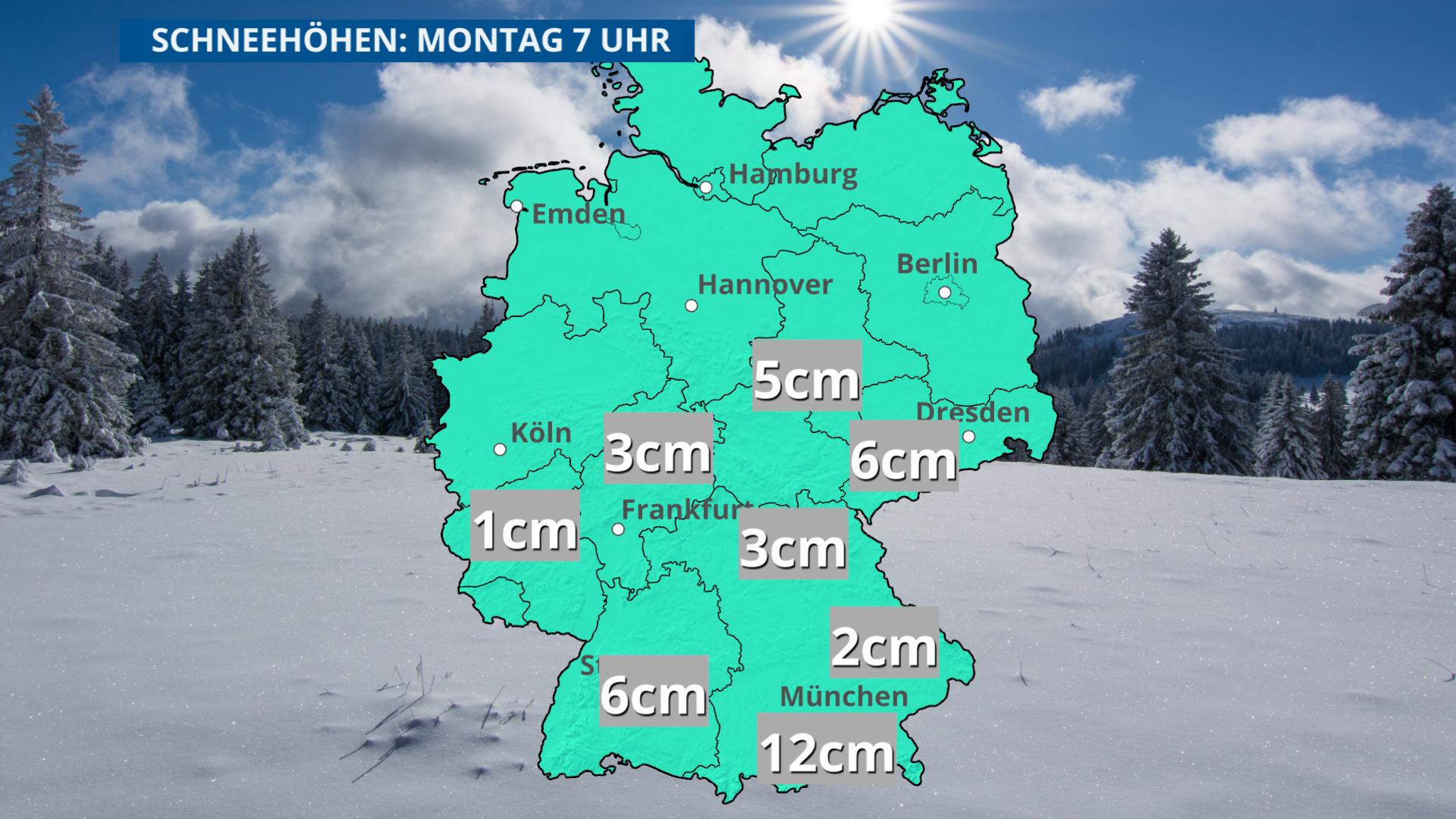 Schnee, Frost und Glätte: Der Winter schlägt noch einmal zu Die Schneehöhen am Montag