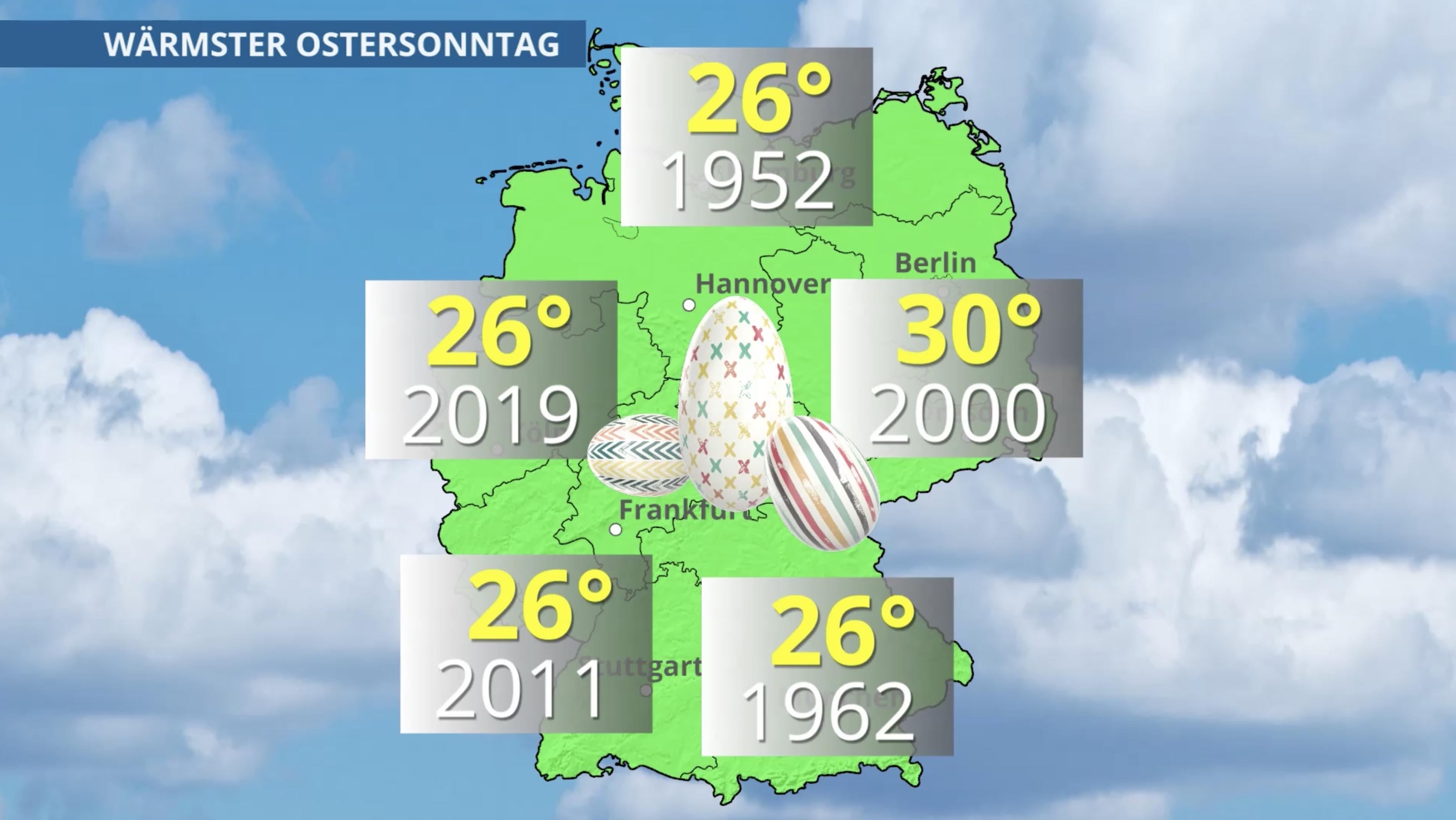 Weiße Ostern versus weiße Weihnachten Die Temperaturrekorde in Grad Celsius zum Ostermontag