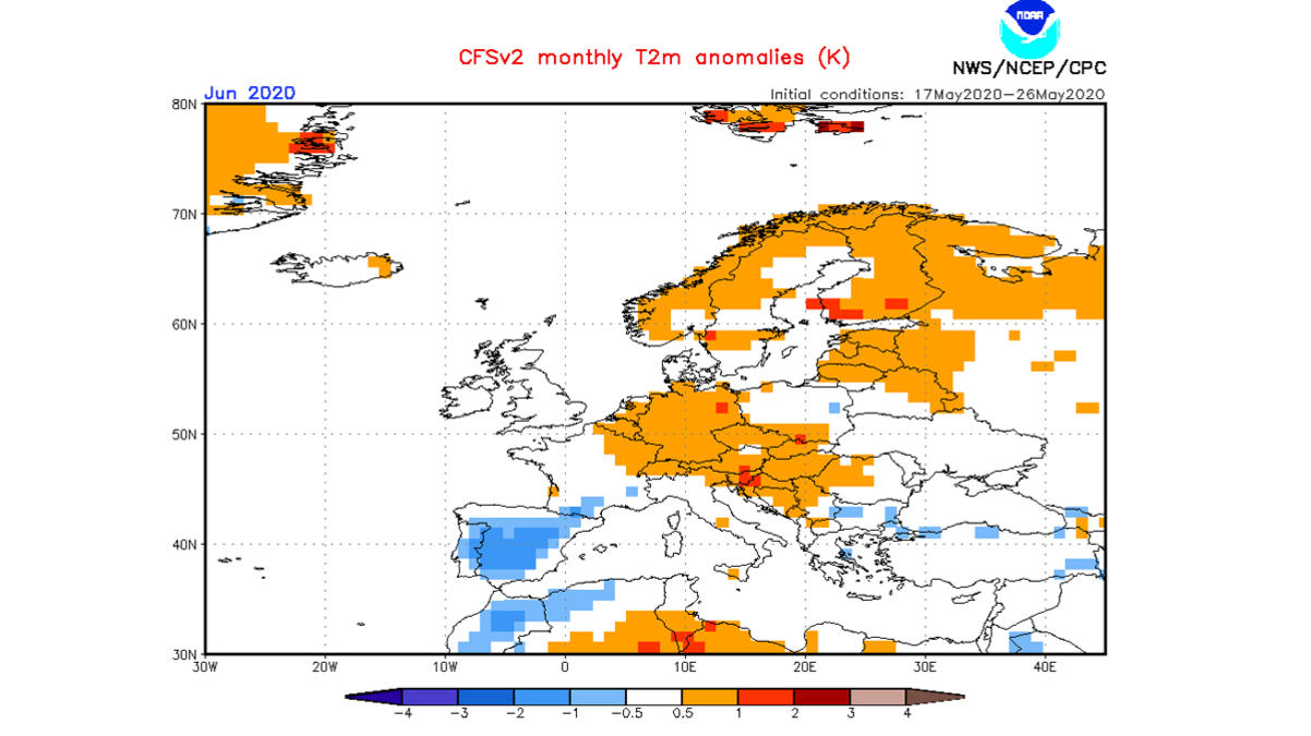 30-Tage-Wettertrend: Juni mit Hitze und Abkühlung Die Prognosen des amerikanischen Wetterdienstes für den Juni: Der Monat liegt wohl deutlich über dem langjährigen Mittelwert.