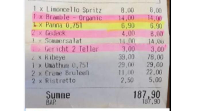 Leerer Teller kostet extra: Innsbrucker Wirt stellt Wucher-Rechnung aus Rechnung