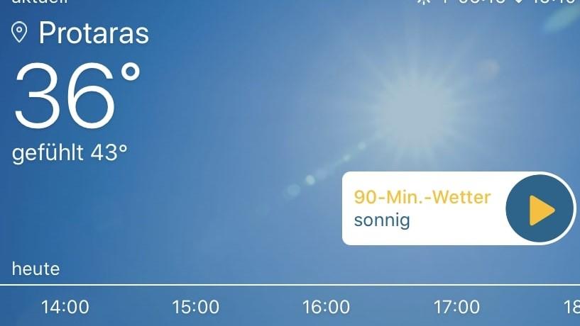 Quarantäne-Chaos auf Zypern: Paar erlebt blanken Wahnsinn statt purer Erholung Screenshot von Wetterapp