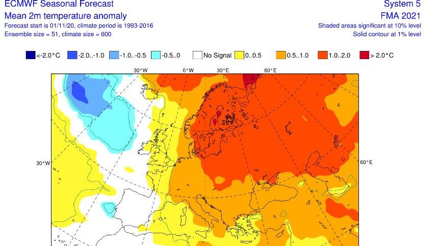 Winter-Wetter 2020/2021: Die Langfristprognosen der NOAA und des ECMWF im Blick Der Winter bis Februar 2021 ist insgesamt nur ein wenig zu warm