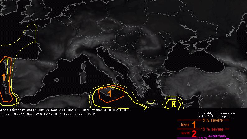 Noch mehr Unwetter am Mittelmeer: Neue Schwerpunkte sind Italien, Malta, Spanien und Portugal Besonders über Sizilien und Portugal sieht es gefährlich aus