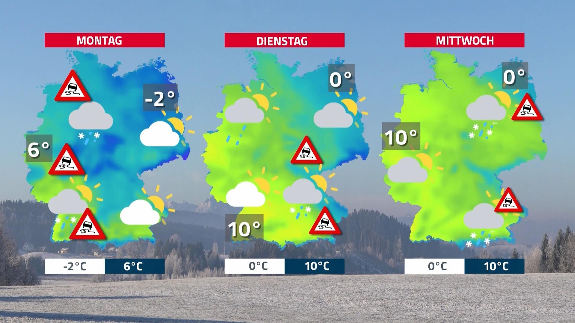 Der Winter geht mit Schnee, Regen und Blitzeis Schnee, Regen und Blitzeis zum Start in die Woche ab Rosenmontag