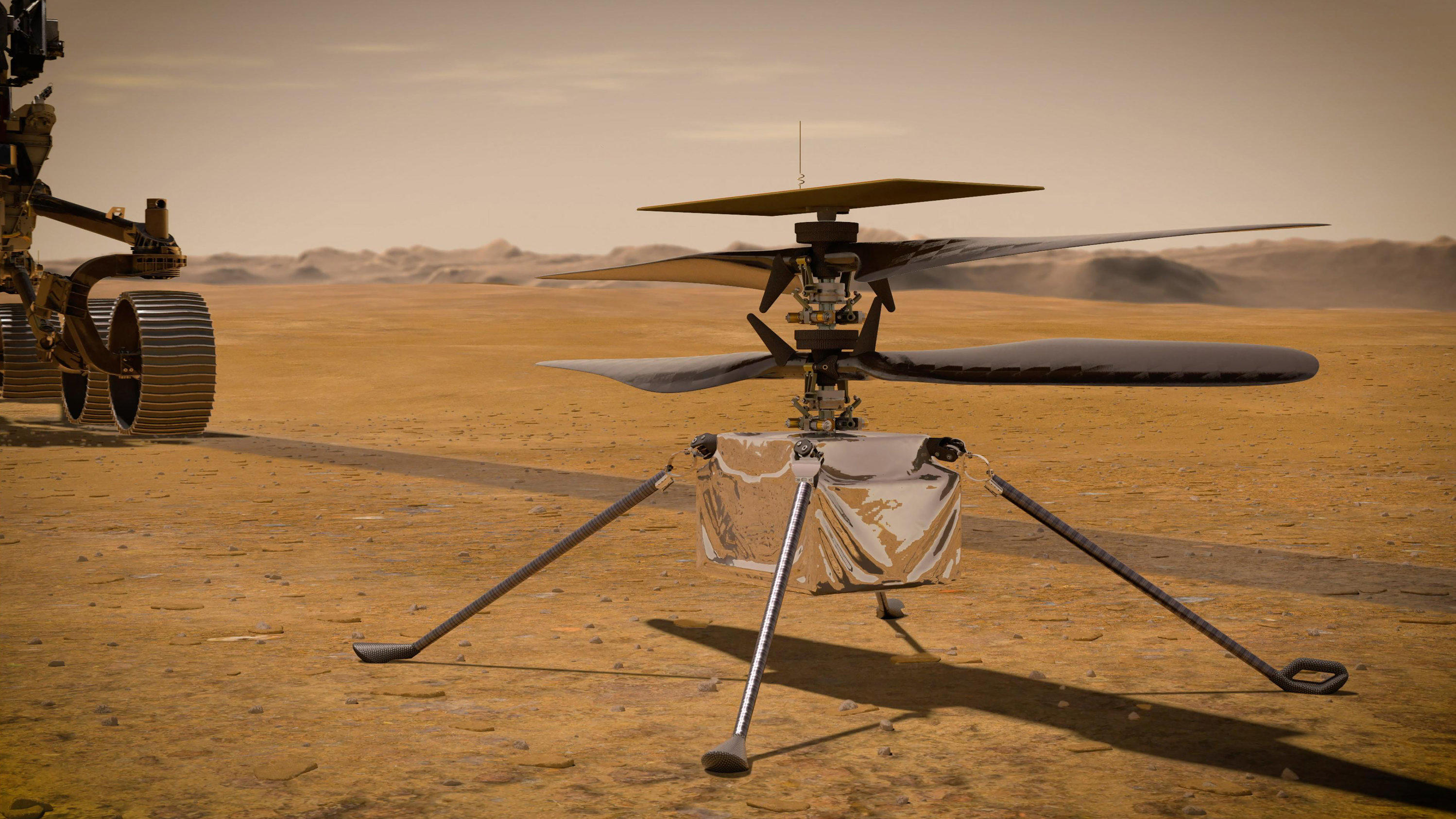 Nasas Ingenuity ist bereit für die Erkundung des Mars HANDOUT - 14.07.2020, ---: Die von der NASA zur Verfügung gestellte Illustration zeigt den «Ingenuity-Hubschrauber» auf der Marsoberfläche. Der kleine Hubschrauber «Ingenuity», der sich an Bord des Mars-Rovers «Perseverance» befindet, hat am Freitag