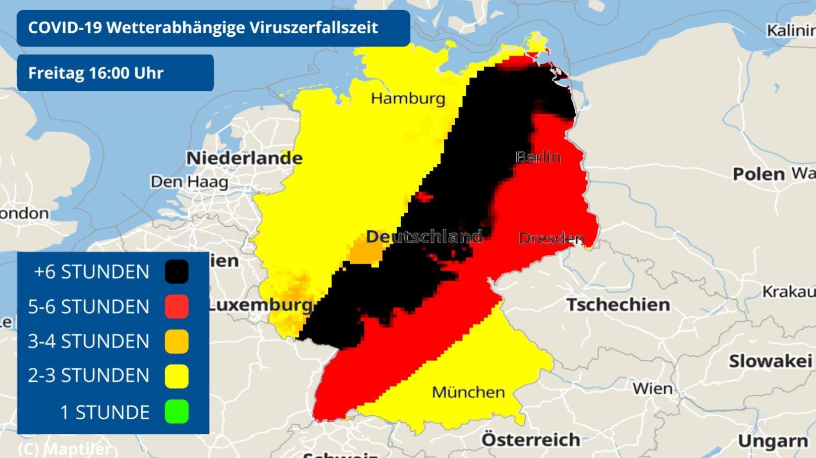 Wie sich das Wetter auf das Coronavirus auswirkt Corona-Zerfallszeiten am Freitag