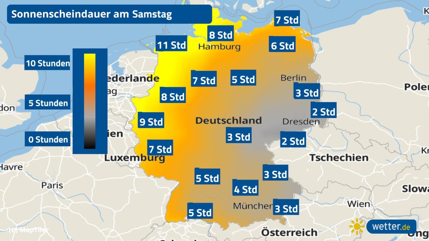 7-Tage-Wettertrend: Noch brauchen wir viel Geduld für den Frühling 2021 Die Sonnenscheindauer am Samstag