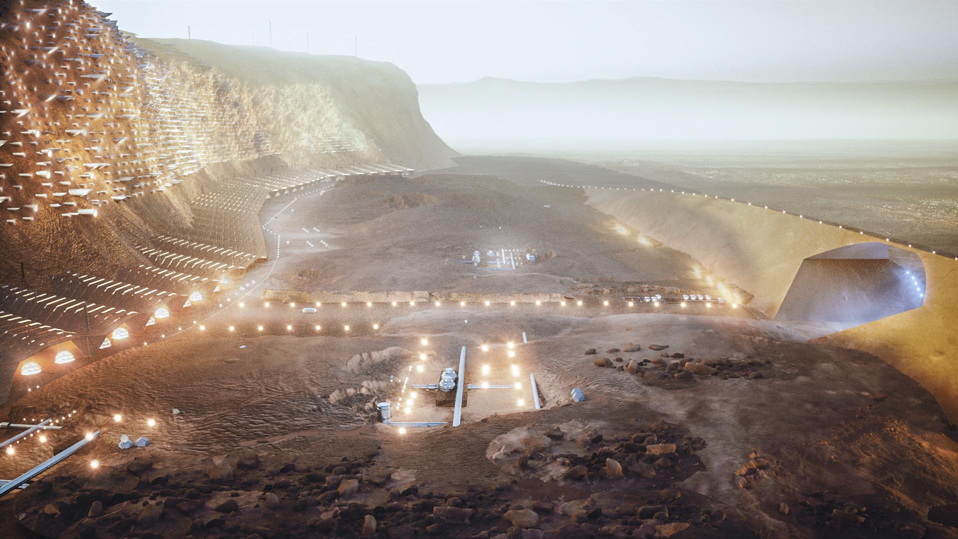 Leben auf dem Mars: Mars-Rover „Perseverance“ extrahiert erstmals Sauerstoff Die Stadt Nüwa soll auf und in den Berg Tempe Mensa gebaut werden.