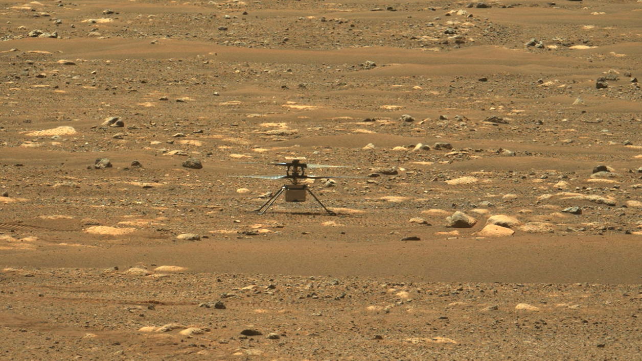 Leben auf dem Mars: Mars-Rover „Perseverance“ extrahiert erstmals Sauerstoff NASA's Mars helicopter Ingenuity makes its first flight on the planet, April 19, 2021. NASA/JPL-Caltech/ASU/Handout via REUTERS THIS IMAGE HAS BEEN SUPPLIED BY A THIRD PARTY.