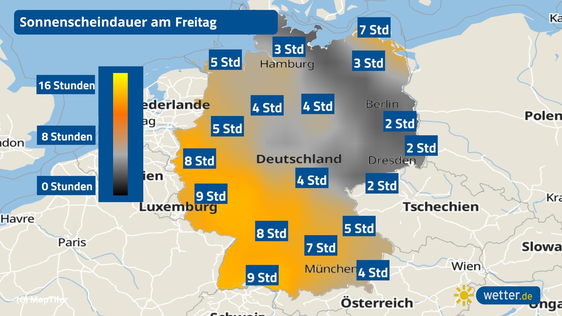 Schauer und für die Jahreszeit zu kühl Die Sonnenscheindauer am Freitag