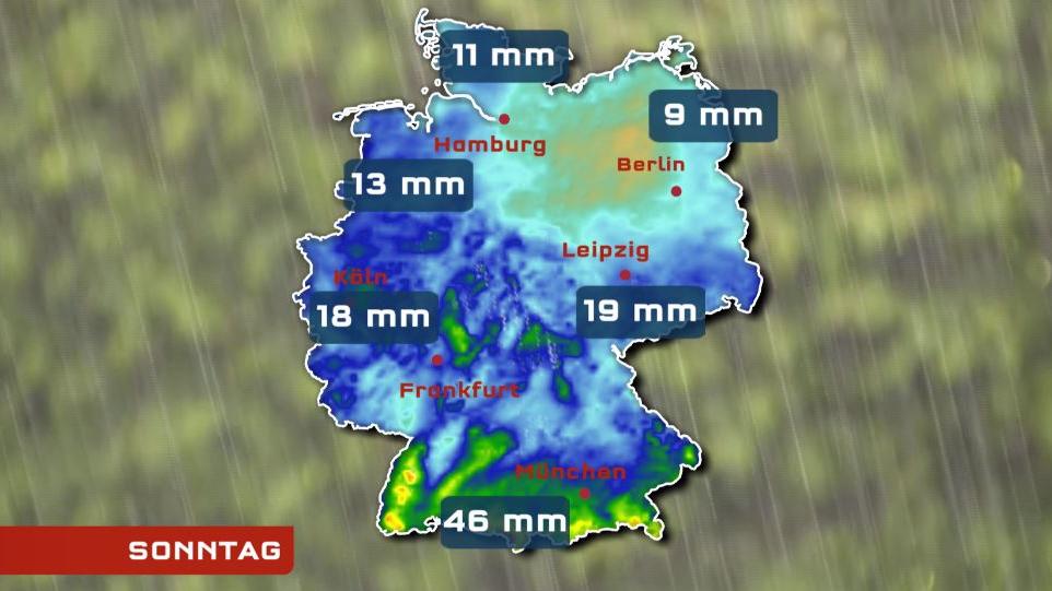 Trinkwasserknappheit in Deutschland - die versteckte Dürre Die Niederschlagssummen bis Sonntag in Deutschland.