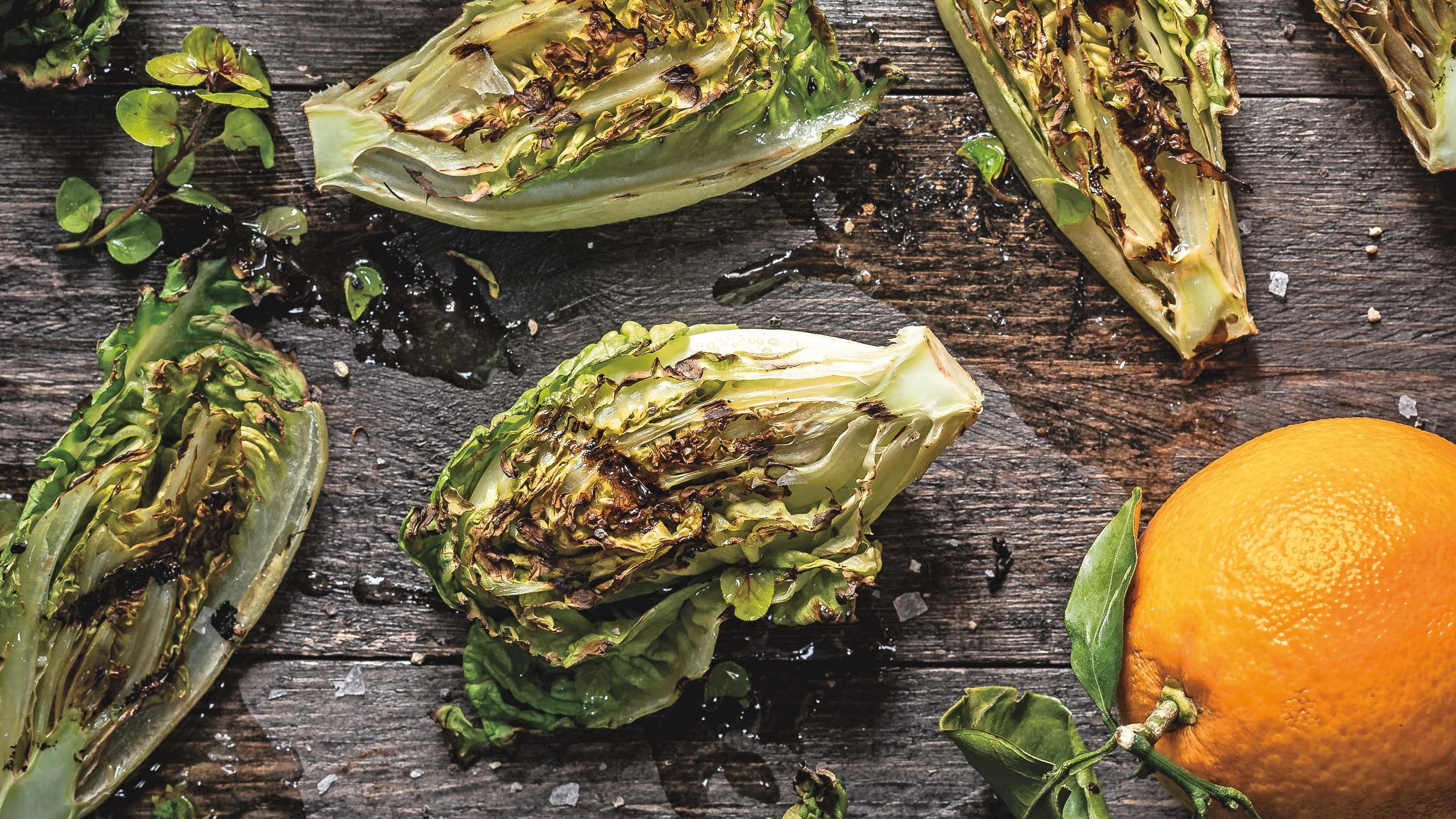 100 Prozent Grill-Spaß ohne Fleisch: 3 superschnelle vegetarische Rezepte Gegrillter Salat mit Oregano- und Orangenvinaigrette