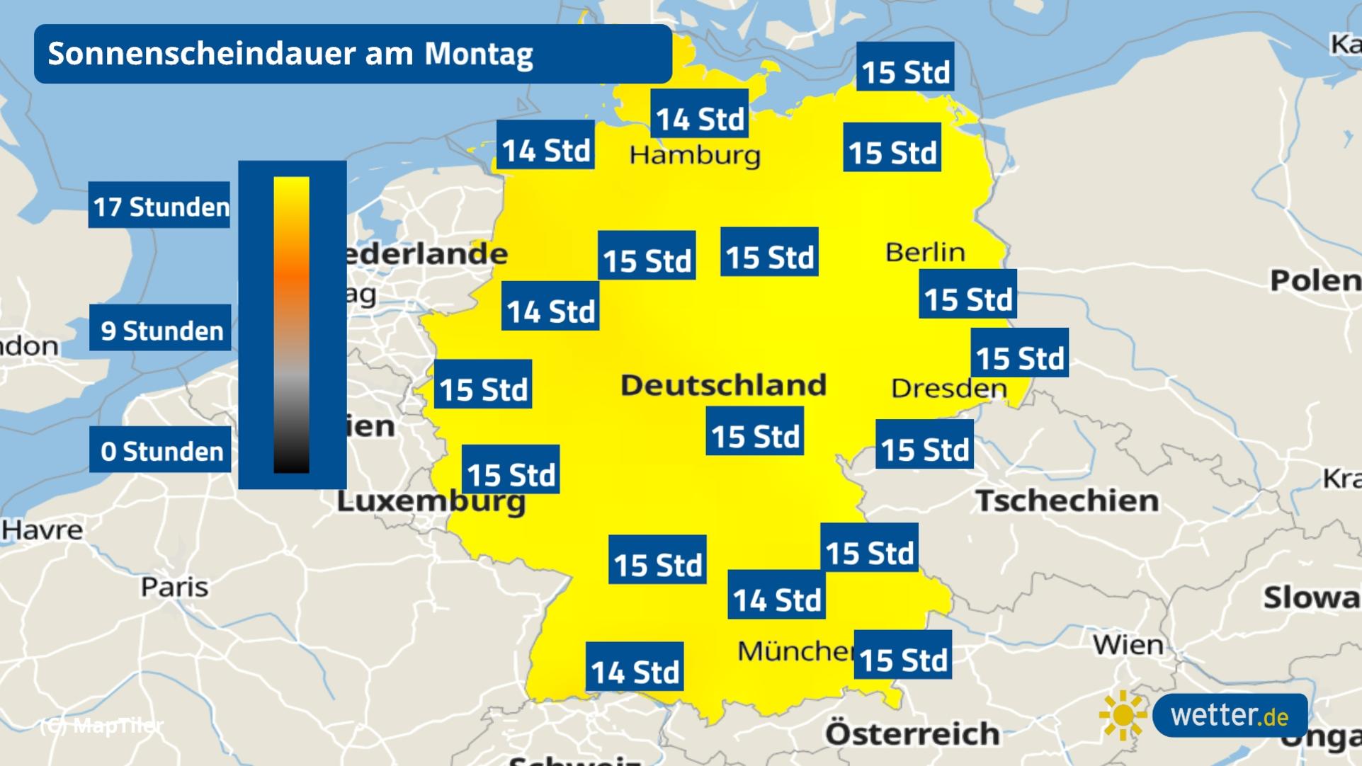 7-Tage-Wettertrend: Kleine Hitzewelle mit Absturzgarantie Die Sonnenscheindauer am Montag, den 14 06 2021