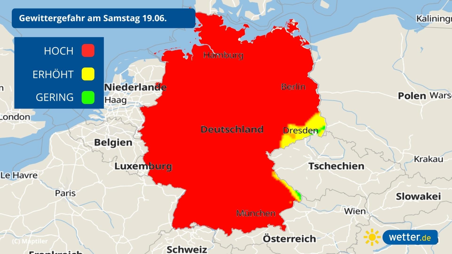 Unwetterlage im Fokus: Schwüle und Hitze entladen sich ab der Wochenmitte Das Gewitterrisiko am 19 06 2021