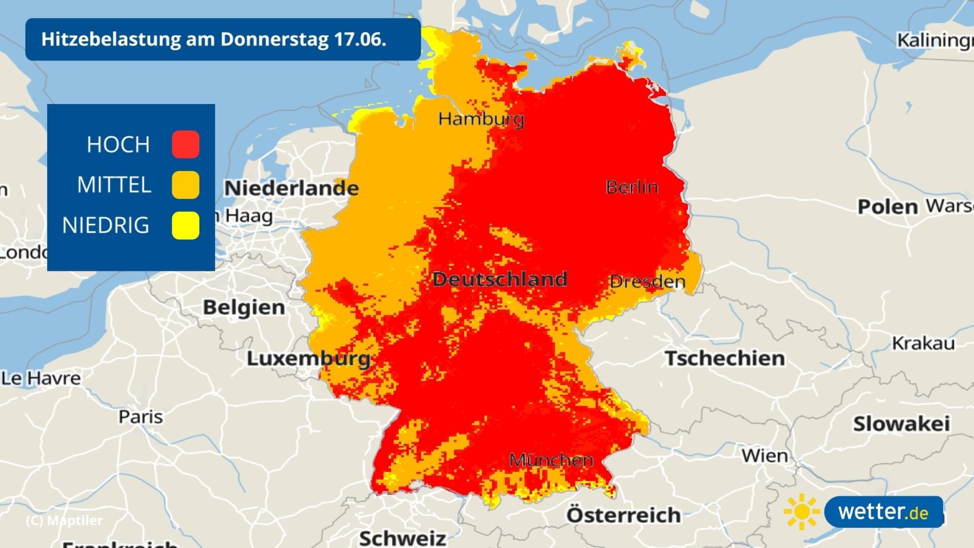 Tropennächte statt Schafskälte - die spanischen schwülen Nächte sind bald bei uns Die Hitzebelastung am 17 06 2021