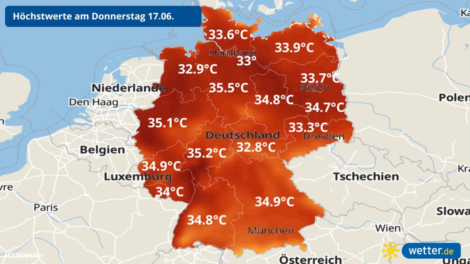 7-Tage-Wettertrend: Die erste Hitzewelle 2021 mit dem heißesten Tag des Jahres Höchstwerte in Deutschland am Donnerstag