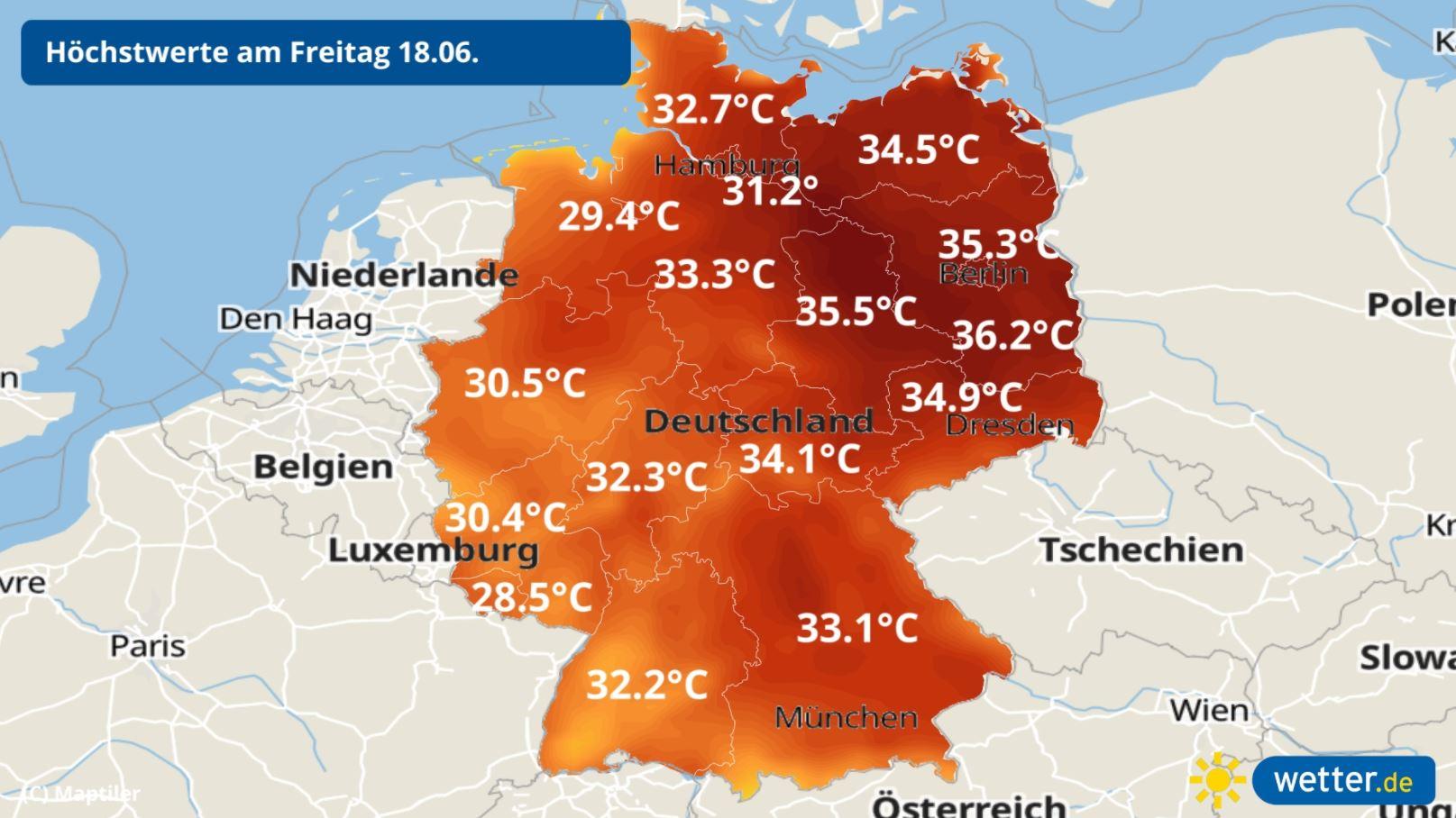 7-Tage-Wettertrend: Die erste Hitzewelle 2021 mit dem heißesten Tag des Jahres Höchstwerte in Deutschland am Freitag