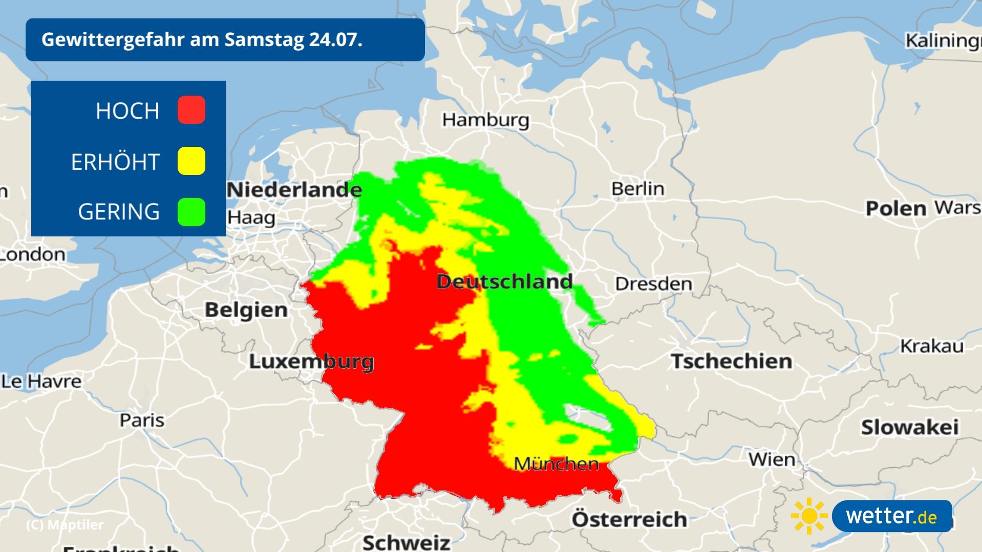 Es kommen neue Unwetter in die Flutgebiete: Diese Gefahren drohen jetzt Gewitterrisiko Samstag, 24.07.2021