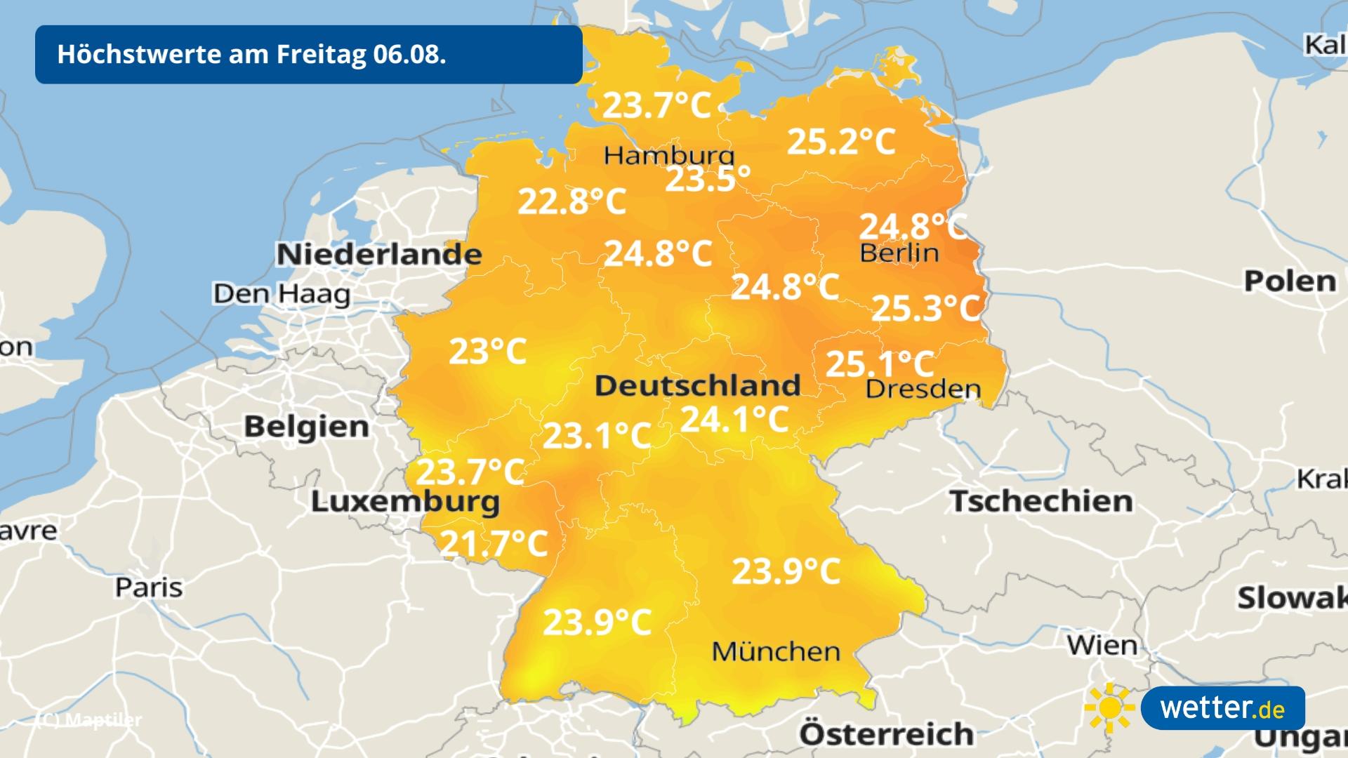 7-Tage-Wettertrend: Bibbern statt schwitzen in der ersten August-Woche Höchstwerte für Freitag