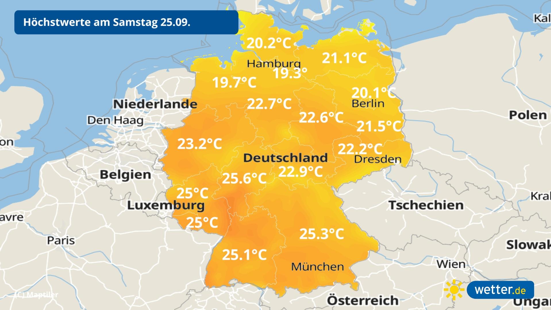 7-Tage-Wettertrend: 25-Grad-Sommer für die einen, Sturm-Herbst für die anderen Temperaturprognosen für Samsta