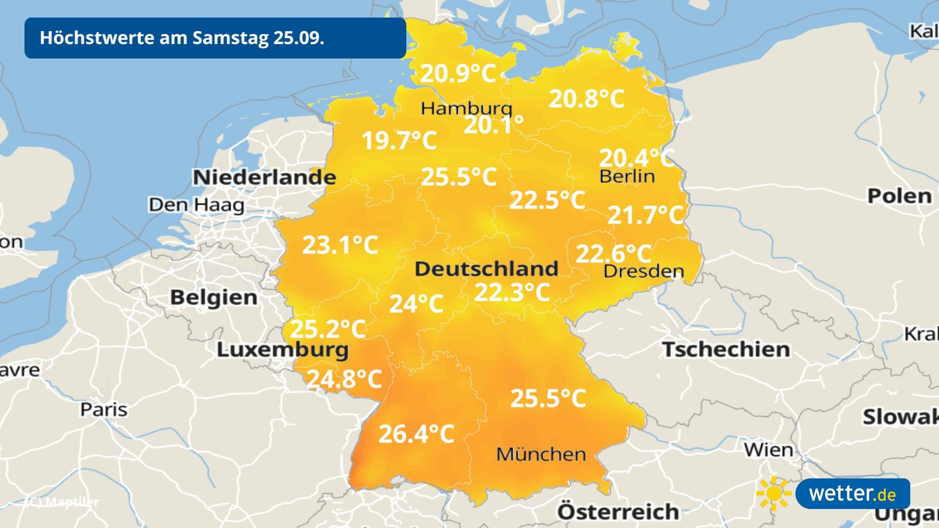 Das Wetter am Wochenende: Erst fast Sommer, dann Absturz in den Herbst mit Gewittern Die Temperaturen am Samstag fallen fast sommerlich aus
