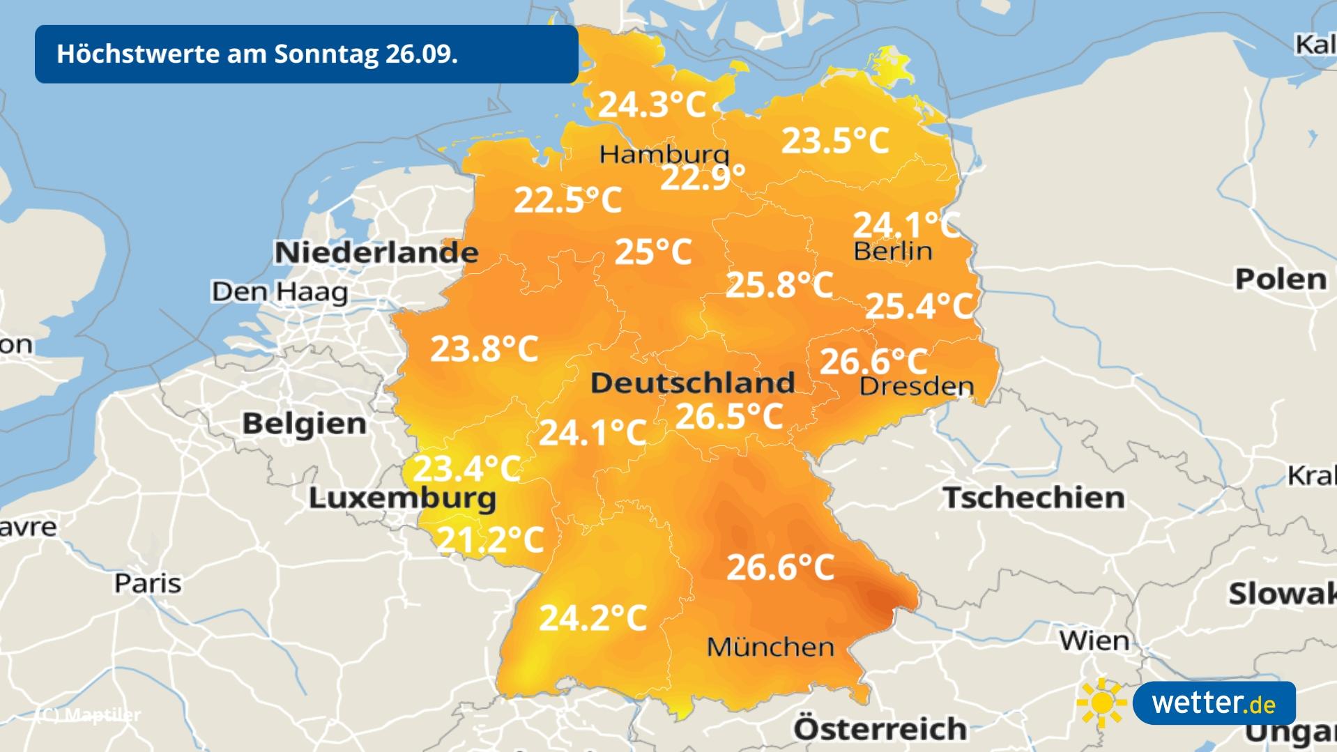 Das Wetter am Wochenende: Erst fast Sommer, dann Absturz in den Herbst mit Gewittern Sonntag-Temperaturen: Es wird noch wärmer als am Samstag.