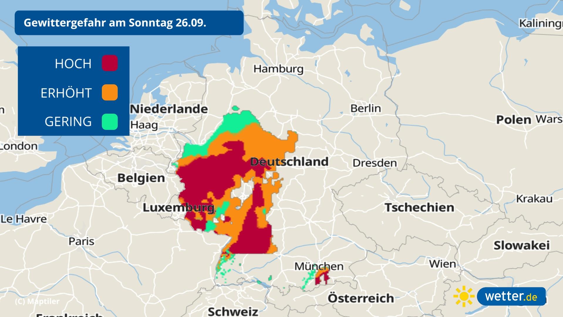 7-Tage-Wettertrend: September endet mit wechselhaftem Sonne-Wolken-Mix Die Gewittergefahr ist am Sonntag vor allem im Westen und Südwesten groß