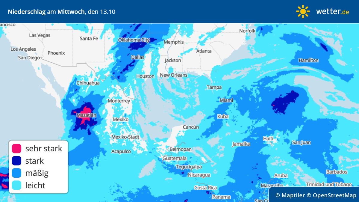 Hurrikan erreicht Mexiko, Tropensturm wütet auf den Philippinen und in Vietnam Prognose: Regen von PAMELA am Mittwoch, 13.10,2021
