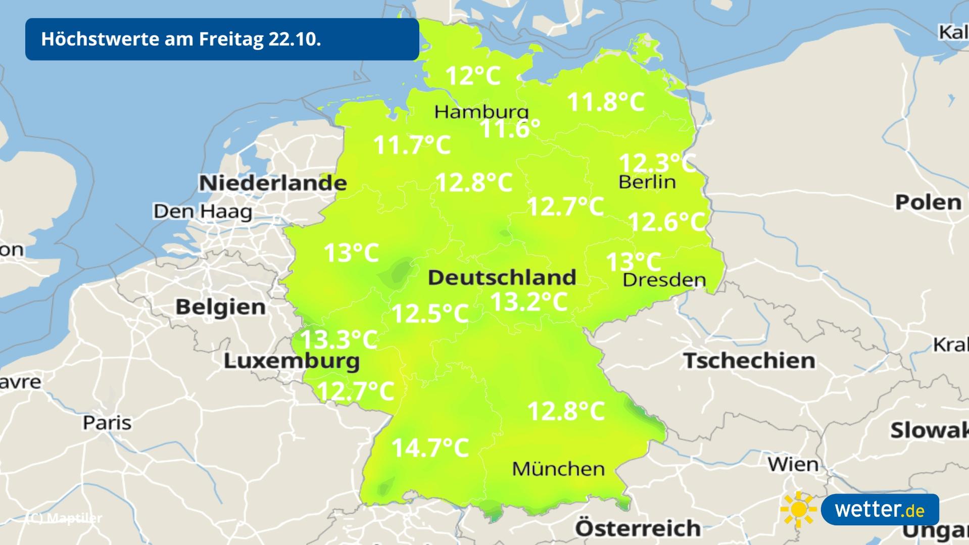 7-Tage-Wettertrend: Sturmlage bringt fast Sommer - dann 10 Grad kälter Höchsttemperaturen am Freitag: Mächtig abgekühlt geht es ins Wochenende.