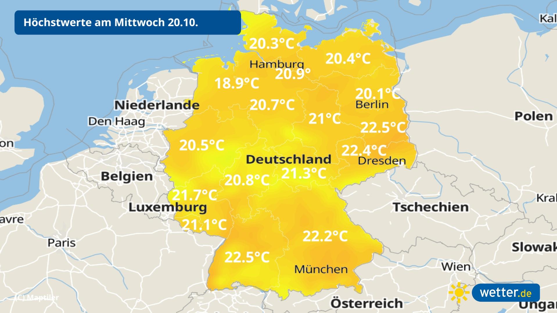 7-Tage-Wettertrend: Sturm, einmal Sommer und zurück, dann Schnee und Frost DE Hoechstwerte 20 10 2021