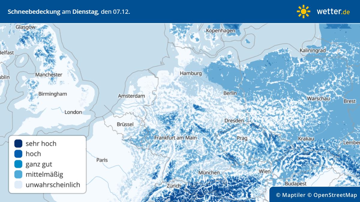 7-Tage-Wettertrend: Hier mild mit Regen, dort kalt mit Schnee - glatte Straßen inklusive Am Dienstag könnte es zumindest vorübergehend in vielen Regionen für eine wenn auch dünne Schneedecke reichen