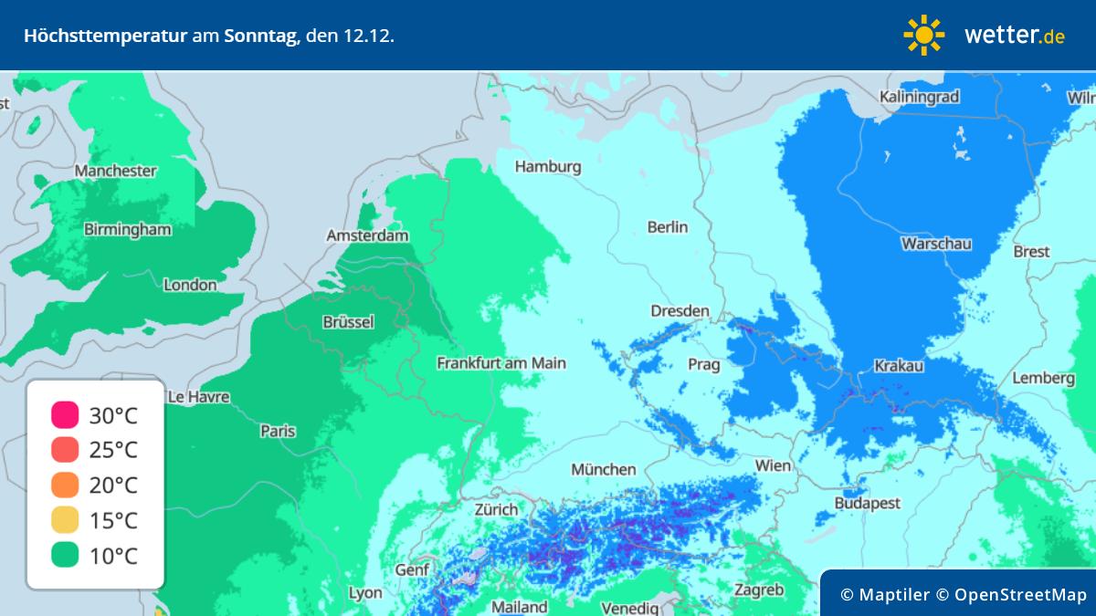 7-Tage-Wettertrend: Winterwonderland für die einen, Regenwolken für die anderen Die Höchsttemperaturen am 3. Advent: 10 Grad im Westen.