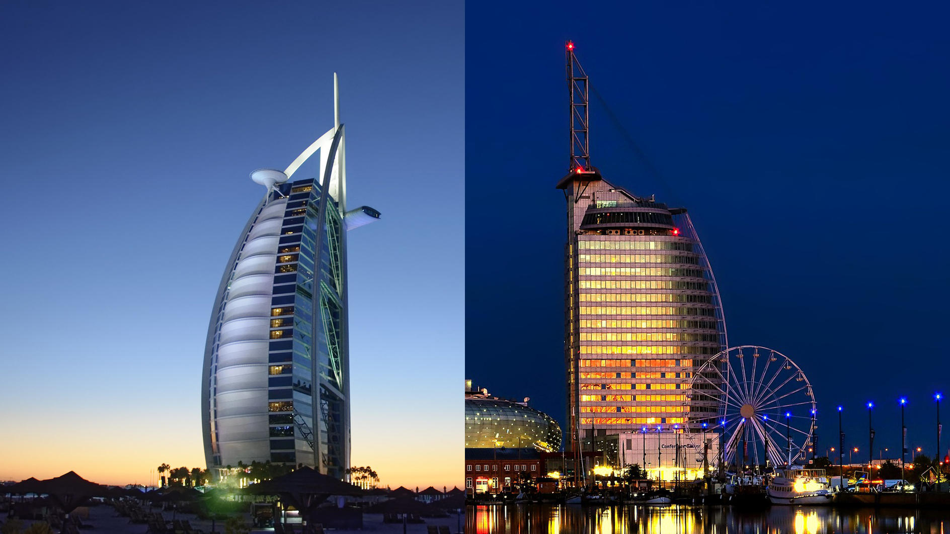 Norddeutsche Reiseziele und ihre internationalen Doppelgänger Der Burj al Arab und das Atlantic Hotel Sail City