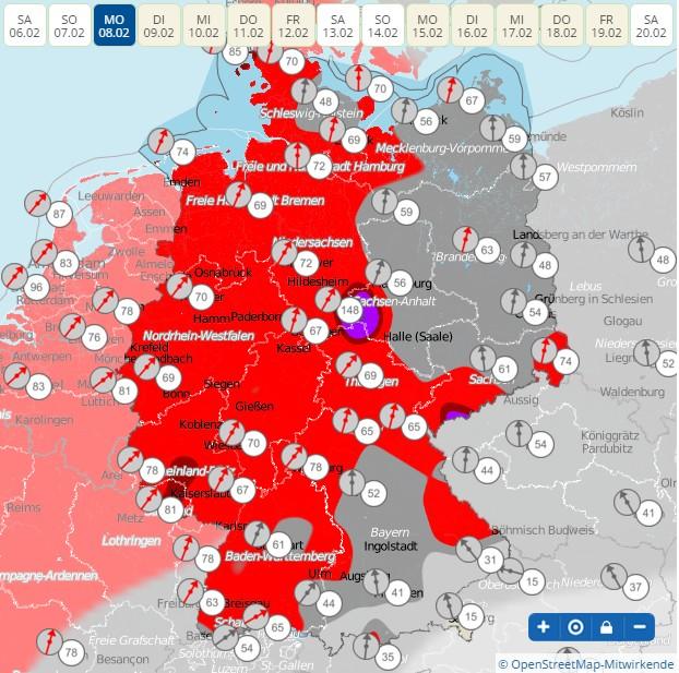 Gefährliche Sturmlage: Orkanböen und viel Regen am Rosenmontag Gefährliche Sturmlage: Orkanböen und viel Regen am Rosenmontag