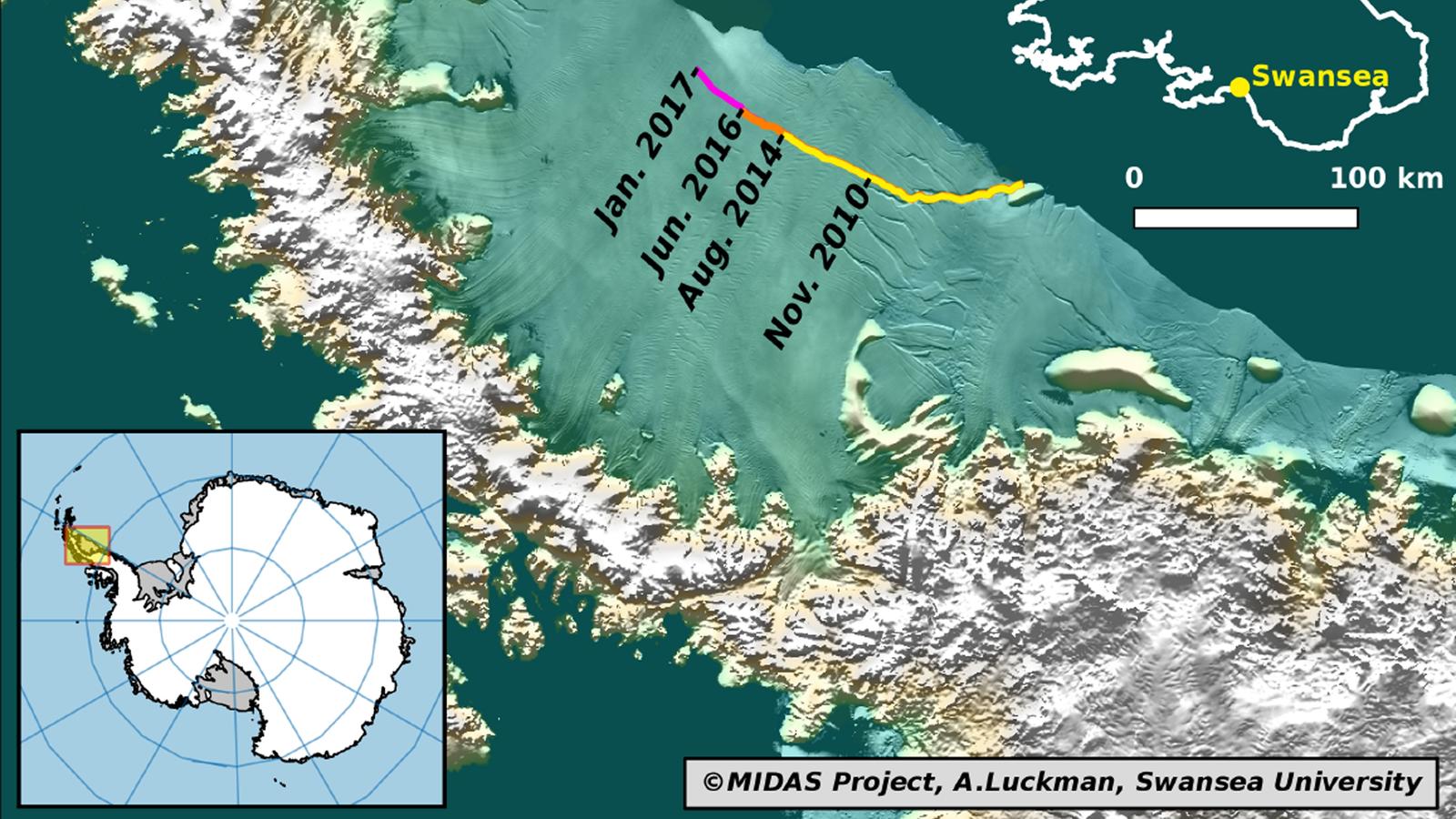 Neuer Riss im Schelfeis Larsen C könnte drittgrößten Eisberg der Welt entstehen lassen Larsen C