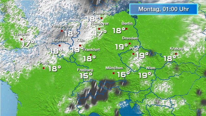 Der Regen- und Wolkenfilm für 48 Stunden Die Woche startet mit Nieselregen