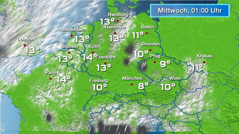 Der Regen- und Wolkenfilm für 48 Stunden In der Nordhälfte etwas wolkiger, einzelne Schauer möglich