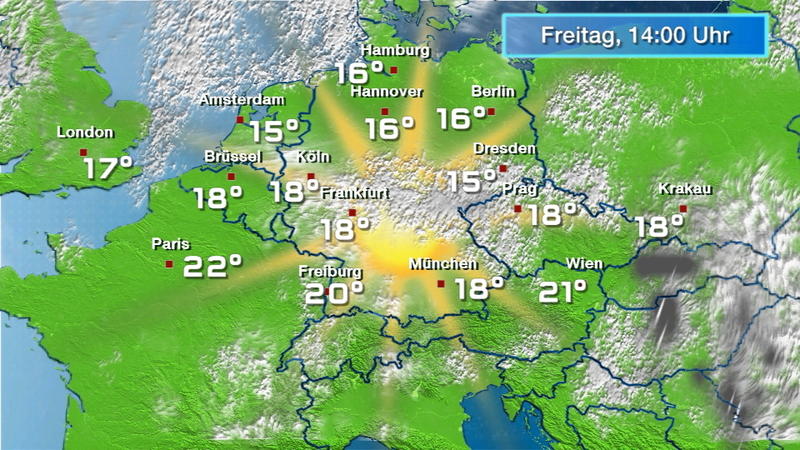 Der Regen- und Wolkenfilm für 48 Stunden In der Mitte noch etwas Regen möglich