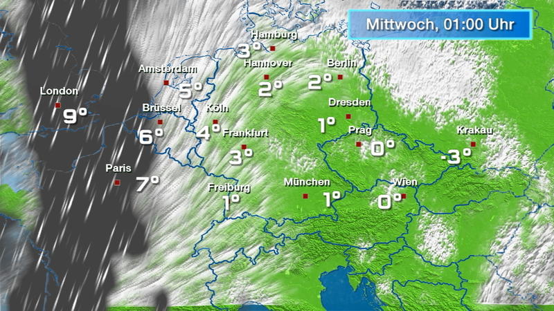 Der Regen- und Wolkenfilm für 48 Stunden Von Westen rückt neuer Regen an